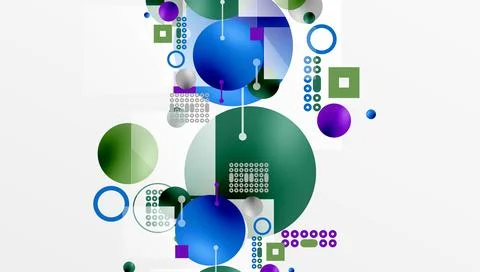 Abstract composition. Circles, squares, dots create dynamic visual experience. Illustrazione stock