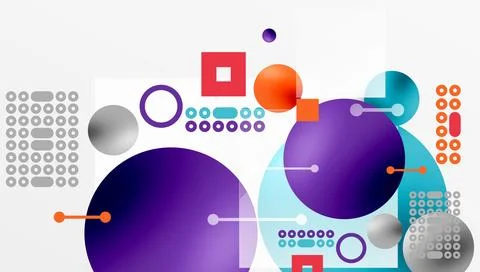 Abstract composition. Circles, squares, dots create modern visual design. Purple Illustrazione stock