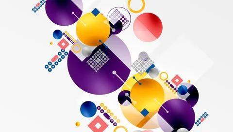 Abstract composition. Circles, squares, dots create dynamic visual pattern. Stock Illustration