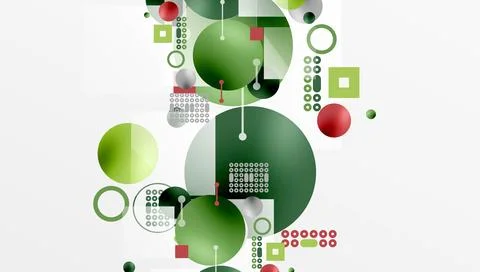 Abstract composition. Circles, squares, lines create dynamic visual experience. Illustrazione stock