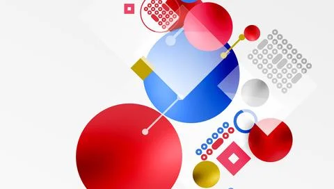 Abstract composition. Circles, squares, lines intersect. Red, blue, yellow 스톡 일러스트