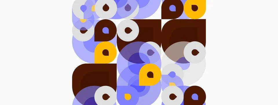 Abstract composition. Circles, squares overlap creating colorful pattern. Lig Illustrazione stock