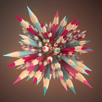 Abstract composition of colored pencils. Background template 3d design Stock Illustration