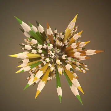 Abstract composition of colored pencils surrounded by light mist. 3d render Stock Illustration
