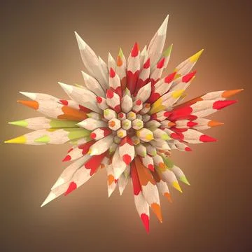 Abstract composition of colored pencils surrounded by light mist. 3d render Stock Illustration