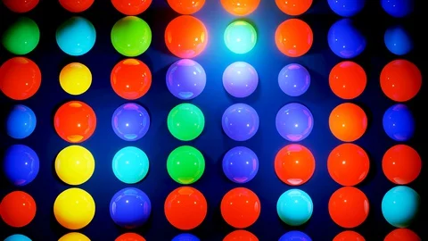 Abstract composition of colorful balls in plane, which randomly light up and Stock Footage 130158778