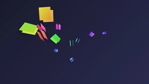 Abstract composition of colorful floating geometric shapes on dark background Video stock 335118041