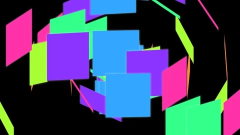 Abstract composition of colorful floating squares against a black background Video stock 335117590