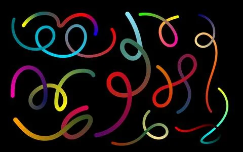 Abstract composition with colorful fluid neon lines flowing on a deep black.. Stock Illustration