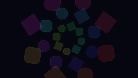 Abstract composition of colorful geometric shapes on a dark black background Video stock 335117247