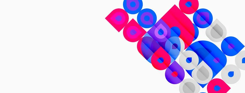 Abstract composition. Colorful rounded squares, circles overlap white backg.. Stockillustratie
