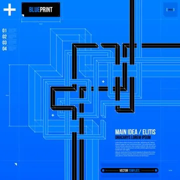 Abstract composition with crossing 3d lines in blueprint style. EPS10 Stock Illustration