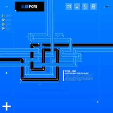 Abstract composition with crossing 3d lines in blueprint style. EPS10 Stock Illustration