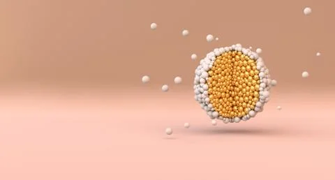 Abstract composition with cut 3d sphere. Gold and white glossy balls. Futuristic Stock Photos