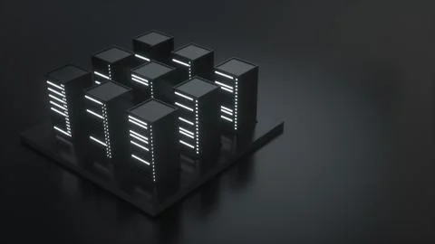 Abstract composition of database. Server stack concept in black with glowing  Stock Photos