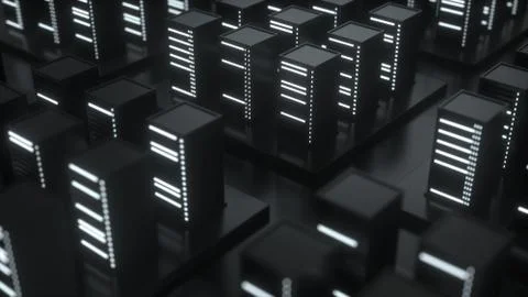 Abstract composition of database. Server stack concept in black with glowing  Foto stock