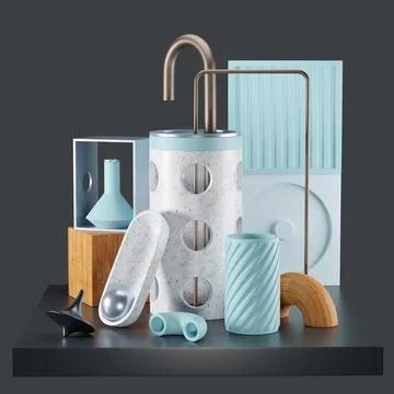 Abstract composition of details on black stand Stock Illustration