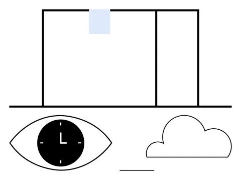 Abstract Composition Eye with Clock, Cloud, and Minimal Geometric Shapes Stock Illustration