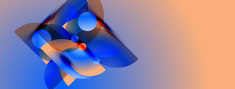 Abstract composition features blue, orange shapes. Fluid forms blend, creatin 库存插图