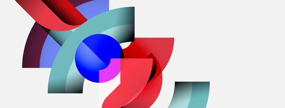 Abstract composition features curved shapes, vibrant colors. Blue sphere Stock Illustration