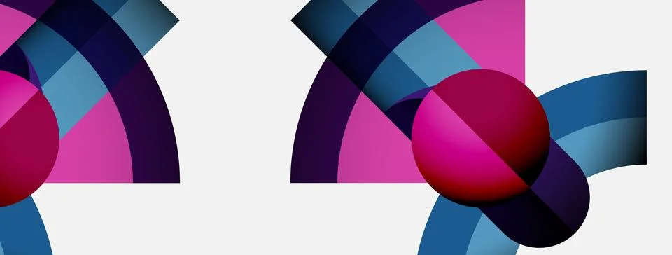 Abstract composition features curved shapes, vibrant colors. Pink, blue, purple Stock Illustration