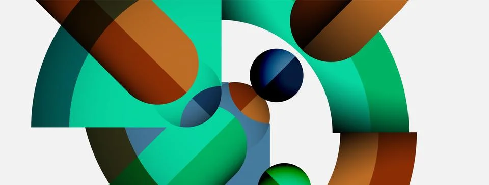 Abstract composition features curved shapes, vibrant teal, brown hues. Spheres Stock Illustration