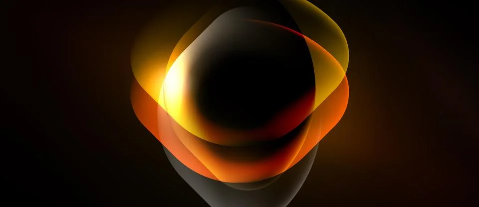 Abstract composition features flowing shapes, warm colors, dark background... Stock Illustration