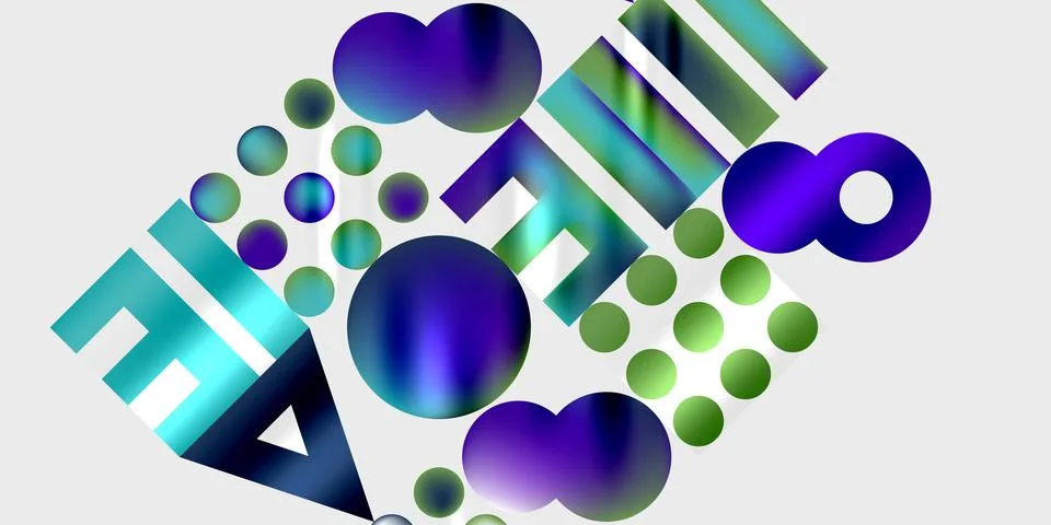 Abstract composition features geometric shapes, circles, rectangles. Blue, green Stock Illustration