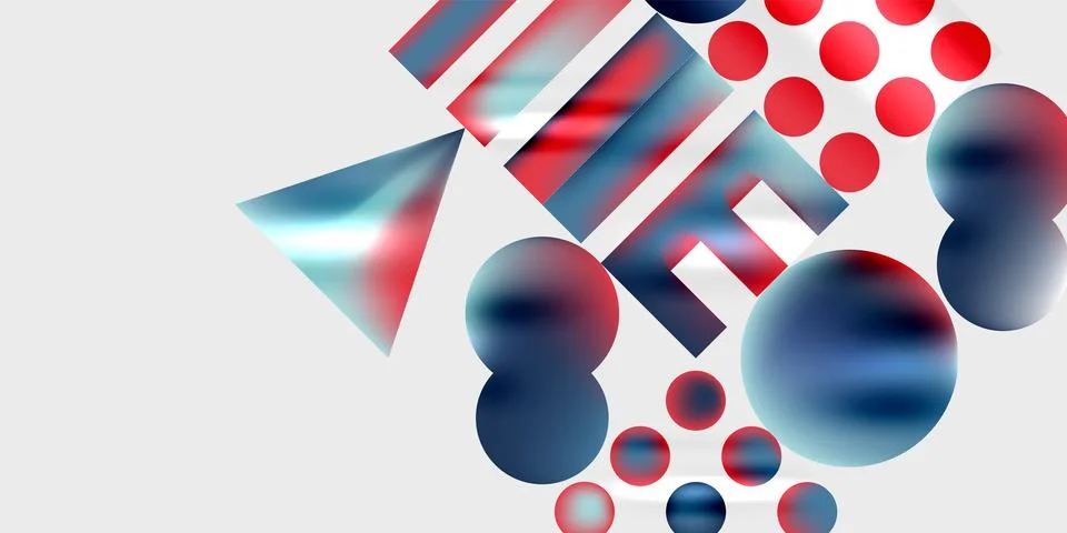 Abstract composition features geometric shapes. Spheres, rectangles, triangle Stock Illustration