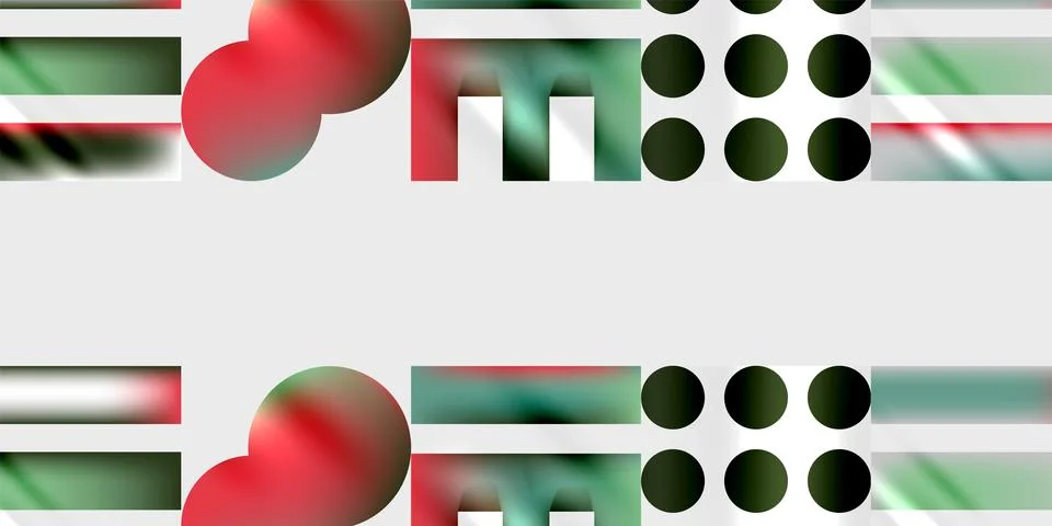 Abstract composition features geometric shapes, red sphere, green rectangles, 스톡 일러스트