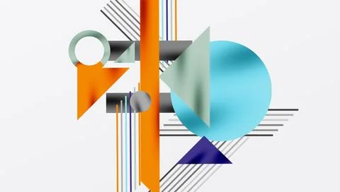 Abstract composition features geometric shapes, lines, plus cool warm color Stock Illustration