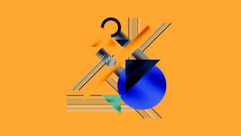 Abstract composition features geometric shapes, lines, circles. Orange Stock Illustration