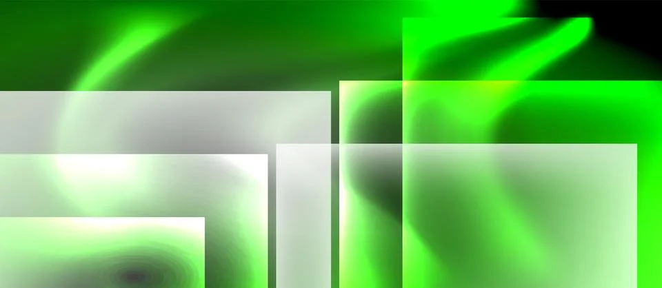 Abstract composition features layered rectangles, vibrant green hues, soft Stock Illustration