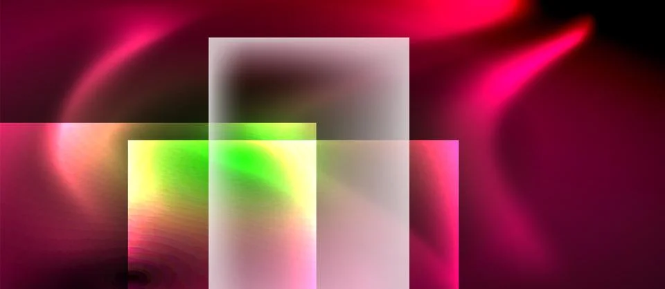 Abstract composition features layered rectangles, vibrant colors. Pink, green 스톡 일러스트