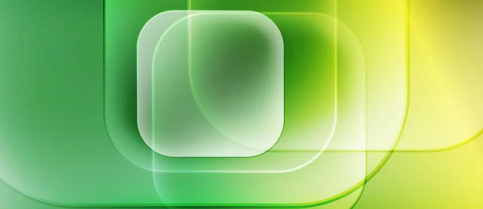 Abstract composition features layered rectangles, gradients. Green, yellow hues イラスト素材