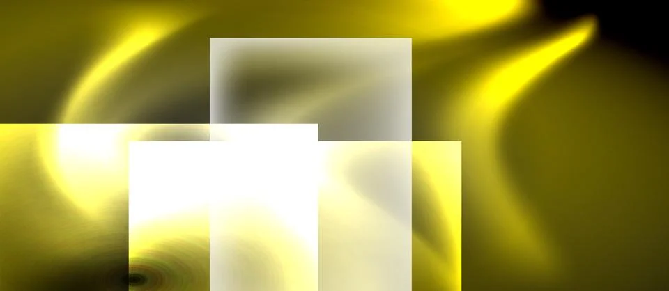 Abstract composition features luminous yellow swirls, white squares. Dramatic Stock Illustration