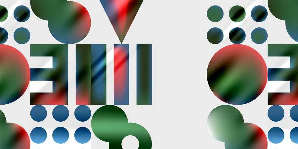 Abstract composition features overlapping circles, triangles, rectangles. Colors 스톡 일러스트