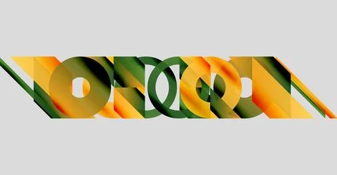 Abstract composition features overlapping circles, rectangles. Colors include Stockillustratie