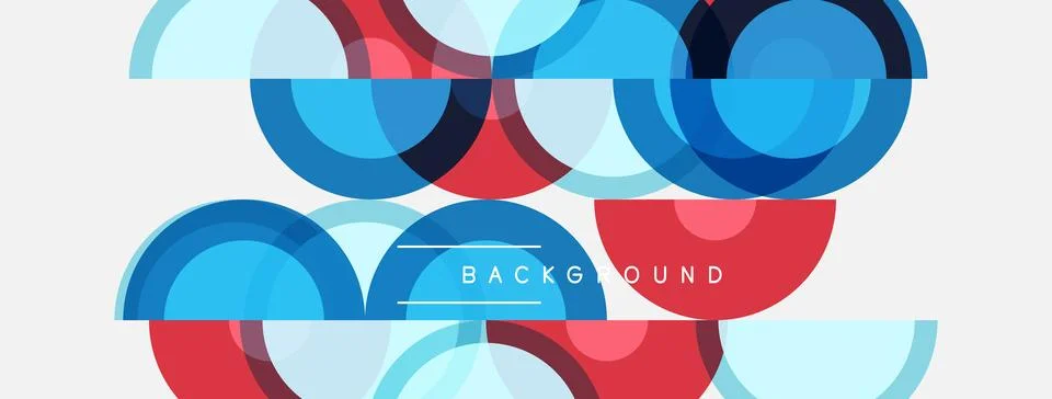 Abstract composition features overlapping circles, red, blue hues. Modern d.. Stock Illustration