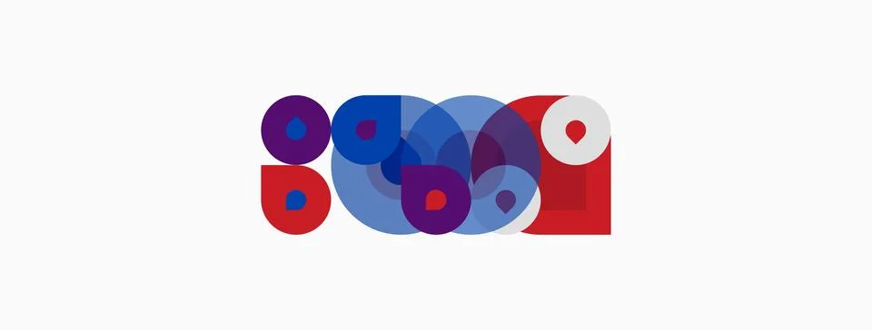 Abstract composition features overlapping circles. Colors include red, blue, Stock Illustration