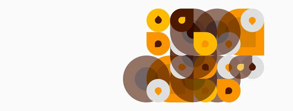 Abstract composition features overlapping circles, squares, warm browns, or.. 스톡 일러스트