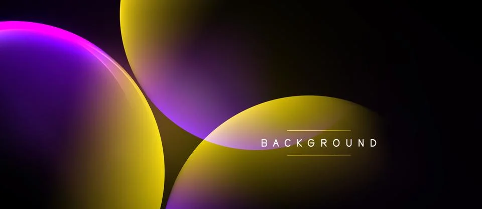 Abstract composition features overlapping circles, purple, yellow hues agains Ilustración de archivo
