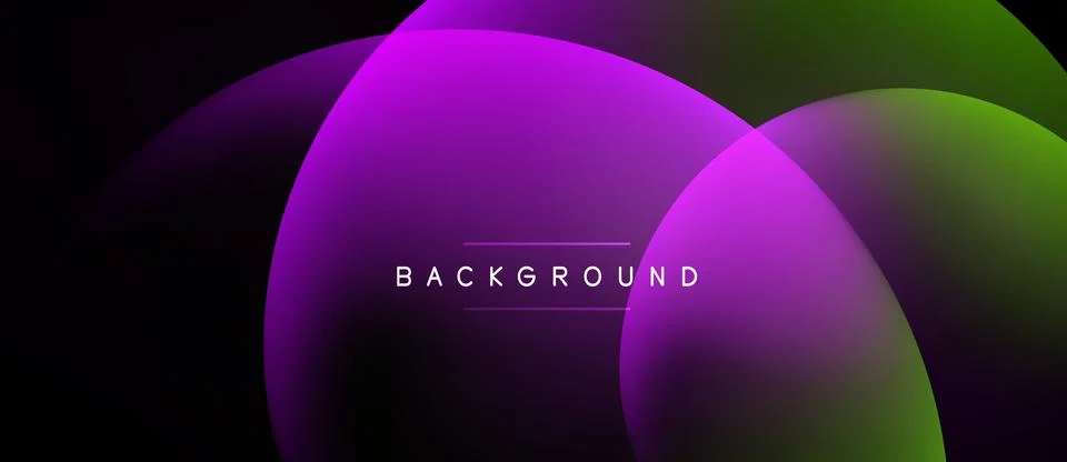 Abstract composition features overlapping circles. Purple, green hues blend Ilustración de archivo