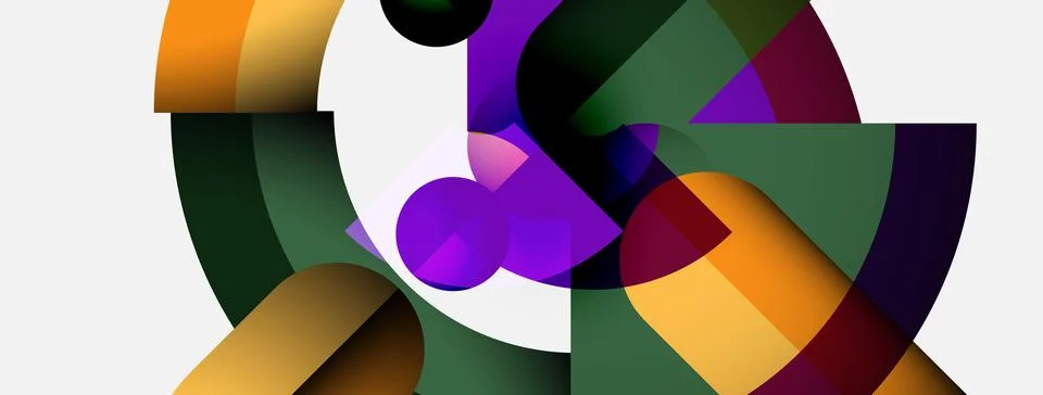 Abstract composition features overlapping colorful shapes. Curves, angles create イラスト素材