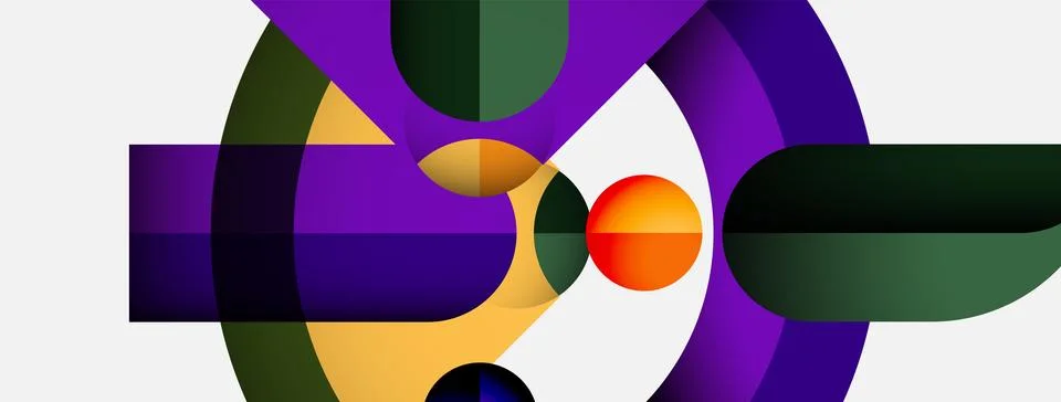 Abstract composition features overlapping colorful shapes. Circles, rectangles Stockillustratie