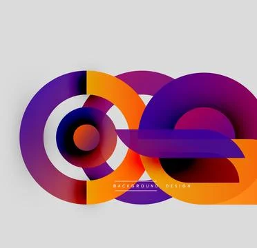 Abstract composition features overlapping colorful circles, rectangles. Gradient Stock Illustration