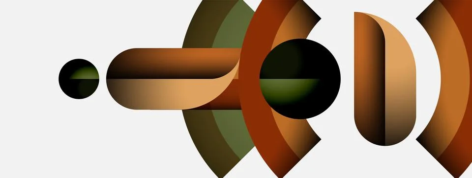Abstract composition features overlapping curved shapes, earthy tones, plus dark Stock Illustration