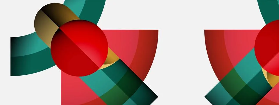 Abstract composition features overlapping geometric shapes. Red circles contrast Stock Illustration
