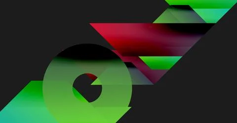 Abstract composition features overlapping geometric shapes. Green, red, black Stockillustratie