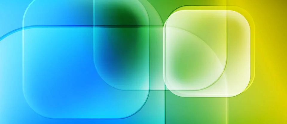 Abstract composition features overlapping rounded rectangles, vibrant bluegreen Stock Illustration